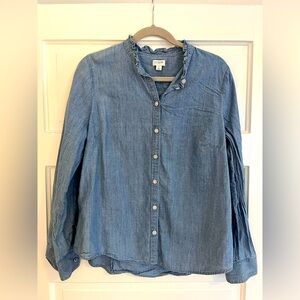 J. Crew Chambray Ruffle Collar Shirt